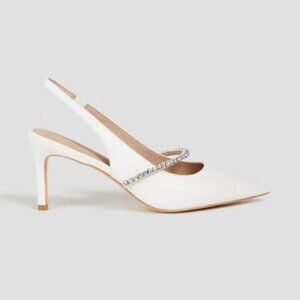 Stuart Weitzman Women's White Crystalline 75 Embellished Leather Slingback Pumps
